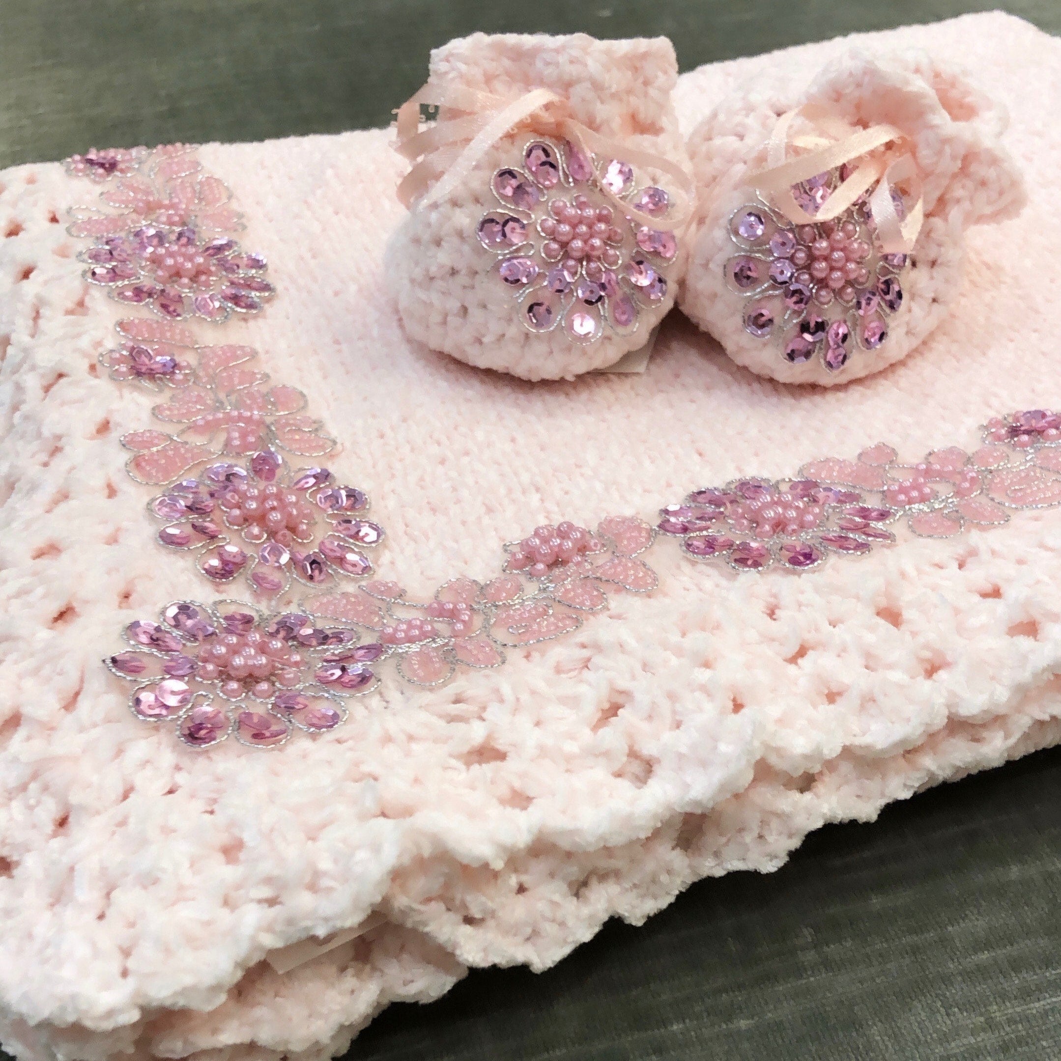 Pink Crochet Applique Set